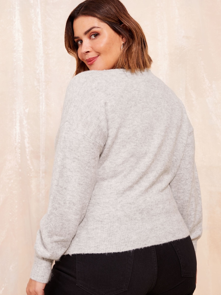 Friends Like These Grey Knitted Wrap Jumper - Image 4 of 4
