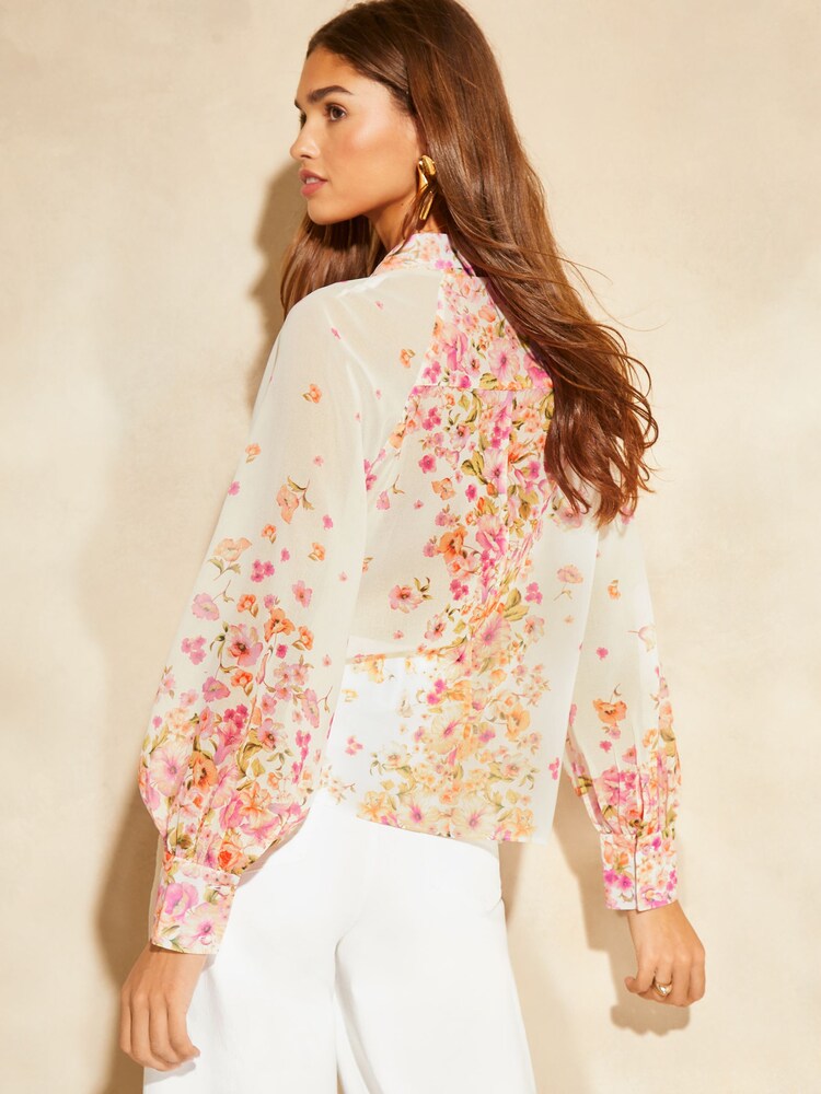 Lipsy Pink Long Sleeve Grandad Collar Blouse - Image 2 of 4