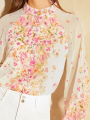 Lipsy Pink Long Sleeve Grandad Collar Blouse - Image 4 of 4