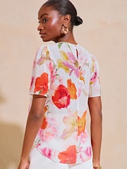 Lipsy White Floral Flutter Sleeve Chiffon Blouse - Image 2 of 4