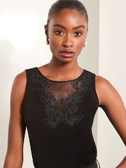 Lipsy Black Lace Detail V Neck Jersey Vest - Image 1 of 4