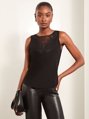 Lipsy Black Lace Detail V Neck Jersey Vest - Image 3 of 4