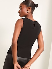 Lipsy Black Lace Detail V Neck Jersey Vest - Image 4 of 4