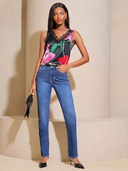 Lipsy Black Floral Print V Neck Cami Vest Top - Image 3 of 4