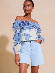Lipsy Ivory White Chiffon Dobby Printed Bardot Top - Image 4 of 4