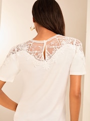 Lipsy White T-Shirt With Lace Yoke Detail - Image 4 of 4