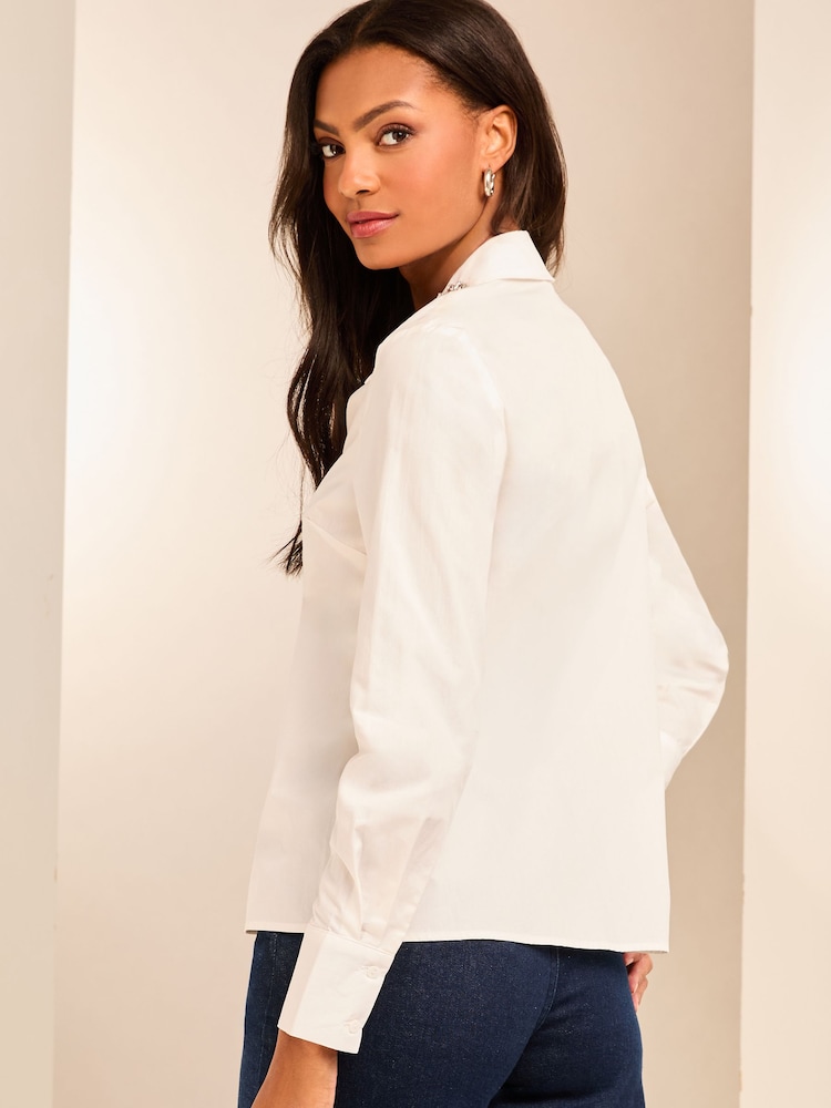 Lipsy White Jewel Emellished  Collar Poplin Shirt - Image 4 of 4