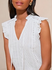 Lipsy White Sleeveless Lace Embroidered Blouse - Image 4 of 4