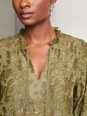 Lipsy Khaki Green 3/4 Sleeve Metallic Blouse - Image 2 of 4