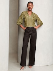 Lipsy Khaki Green 3/4 Sleeve Metallic Blouse - Image 3 of 4
