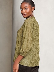 Lipsy Khaki Green 3/4 Sleeve Metallic Blouse - Image 4 of 4