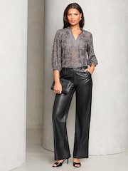 Lipsy Silver 3/4 Sleeve Metallic Blouse - Image 3 of 4