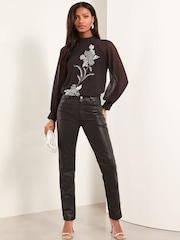 Lipsy Black High Neck Embellished Blouse - Image 3 of 4