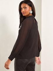 Lipsy Black High Neck Embellished Blouse - Image 4 of 4