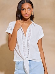 Lipsy White Short Sleeve Tie Front Shirt - Image 1 of 4