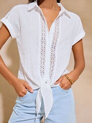 Lipsy White Short Sleeve Tie Front Shirt - Image 4 of 4