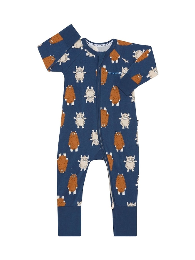 Bonds Blue Monster Print Zip Sleepsuit - Image 1 of 4