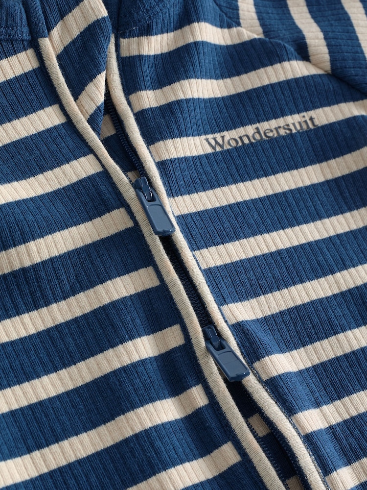 Bonds Blue Easy Stripe Zip Sleepsuit Wondersuit - Image 4 of 4