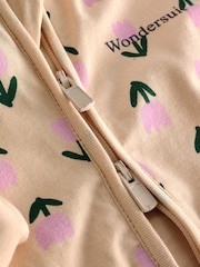 Bonds Cream Tulip Flower Print Zip Sleepsuit Wondersuit - Image 3 of 4
