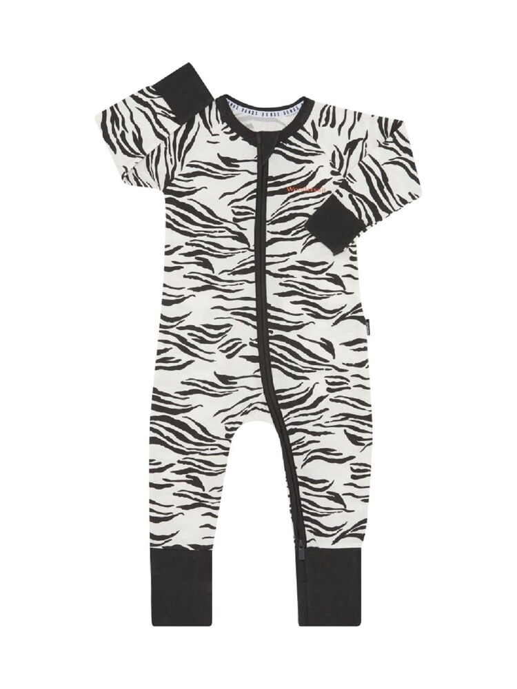 Bonds Grey Mono Zebra Print Zip Sleepsuit - Image 1 of 4