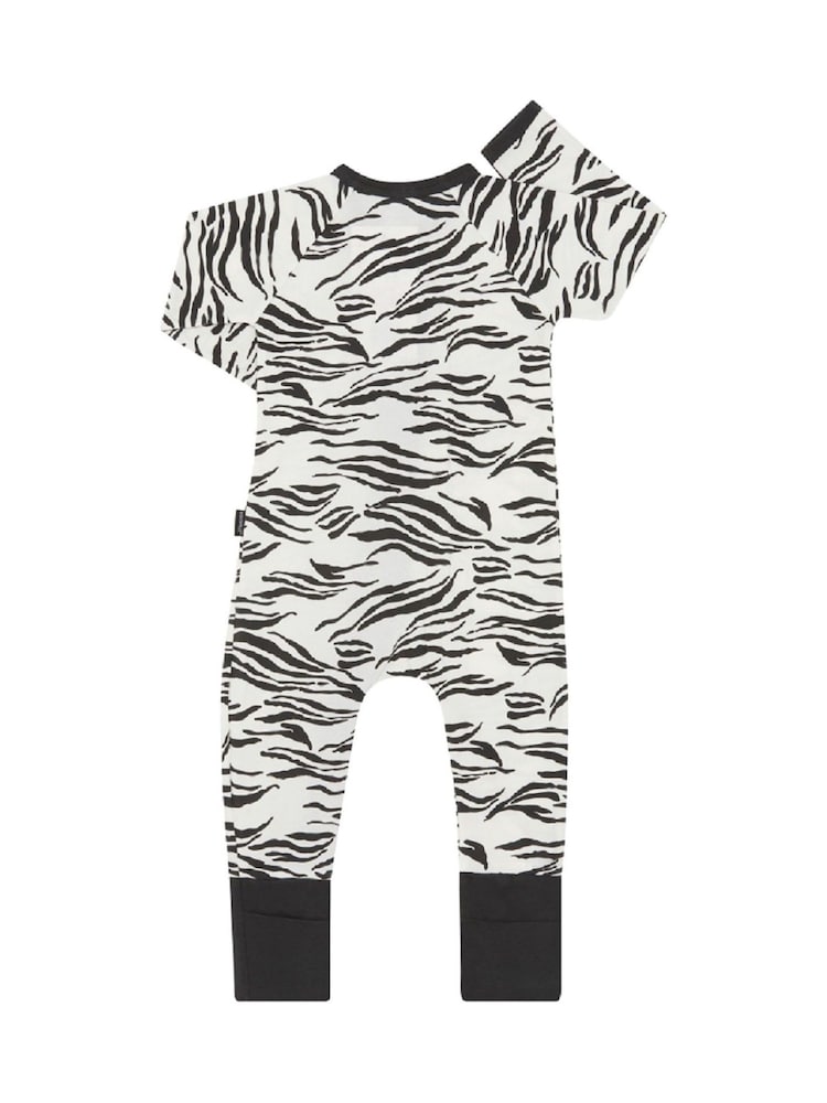Bonds Grey Mono Zebra Print Zip Sleepsuit - Image 2 of 4 Bonds Grey Mono Zebra Print Zip Sleepsuit - Image 2 of 4