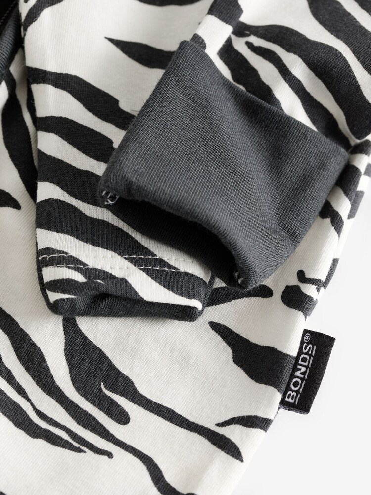 Bonds Grey Mono Zebra Print Zip Sleepsuit - Image 4 of 4