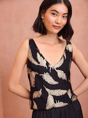 Love & Roses Black Petite Metallic V Neck V Back Vest - Image 1 of 4