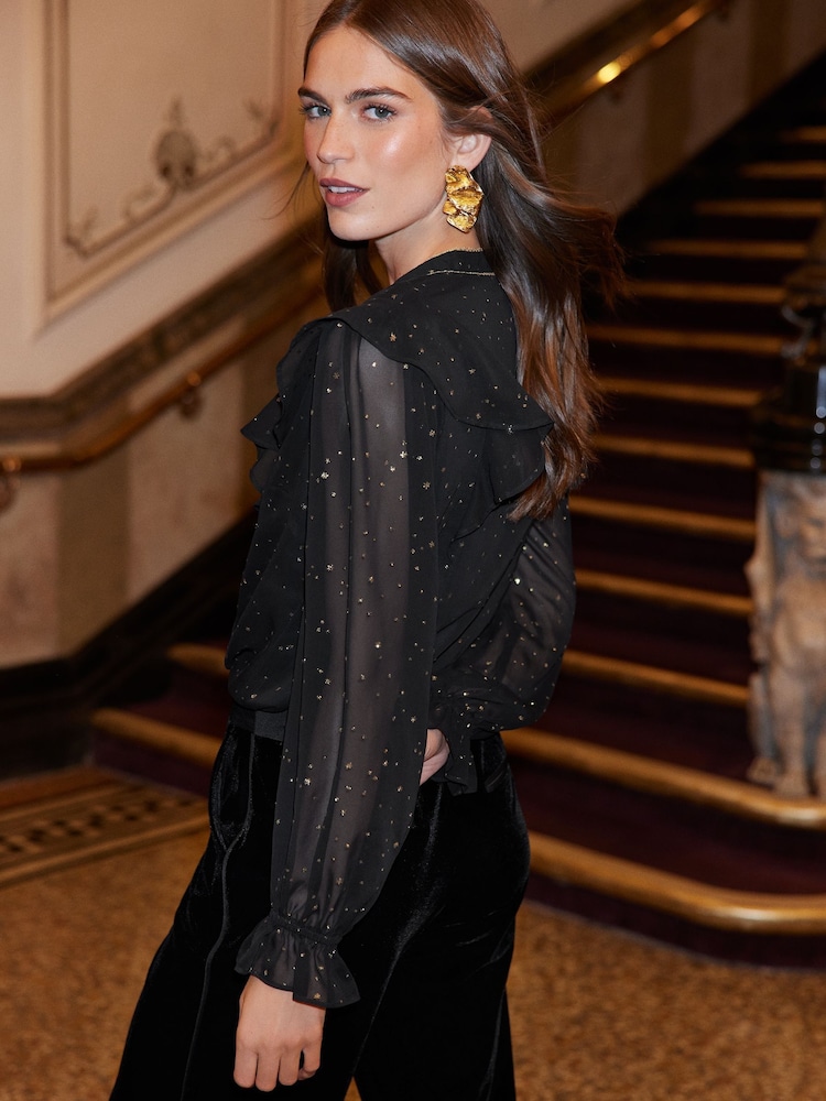 Love & Roses Black Glitter Petite Capelet Long Sleeve Blouse - Image 4 of 4