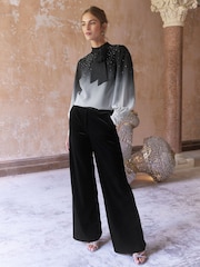 Love & Roses Grey Hotfix Pussy Bow Blouse - Image 3 of 4