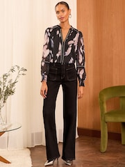 Love & Roses Black Feather V Neck Hardware Blouse - Image 3 of 4
