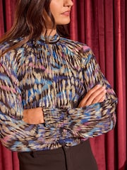 Love & Roses Black Animal Printed Long Sleeve High Neck Blouse - Image 2 of 4