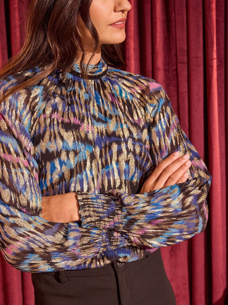 Love & Roses Black Animal Printed Long Sleeve High Neck Blouse - Image 2 of 4