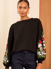 Love & Roses Black Floral Jersey Sweatshirt - Image 1 of 4