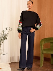 Love & Roses Black Floral Jersey Sweatshirt - Image 3 of 4