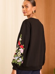 Love & Roses Black Floral Jersey Sweatshirt - Image 4 of 4