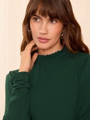 Love & Roses Green Frill Neck Long Sleeve Jersey T-Shirt - Image 2 of 4