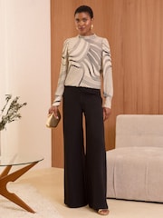 Love & Roses Black and Swirl Pleated High Neck Jersey Blouse - Image 3 of 4