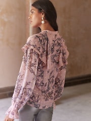 Розовый Цветы металлик - Love & Roses Накидка Лонгслив блузки - Image 4 of 4