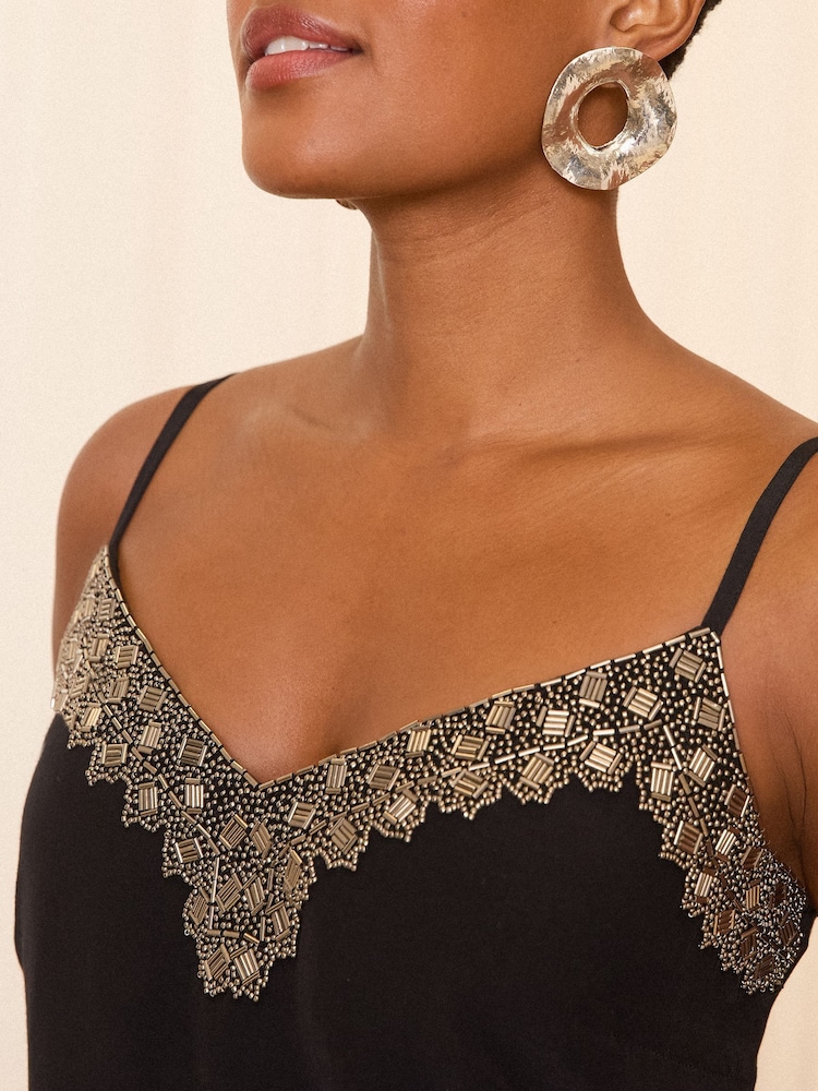 Love & Roses Black Embellished Detail Cami Top - Image 4 of 4