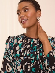 Love & Roses Black Animal Printed Crew Neck Blouse - Image 2 of 4