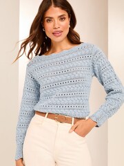 Lipsy Blue Pointelle Stitch Detail Jumper - Image 1 of 4