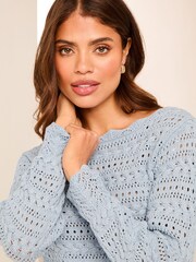 Lipsy Blue Pointelle Stitch Detail Jumper - Image 2 of 4