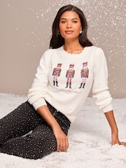 Nutcracker - Lipsy Рождественский слоган круглый вырез Вязаный джемпер - Image 1 of 4