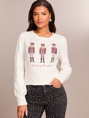 Nutcracker - Lipsy Рождественский слоган круглый вырез Вязаный джемпер - Image 3 of 4