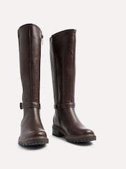 Linzi Brown Gilded High Leg Boots With Stretch Side Panel and Buckle Detail - Image 3 of 5