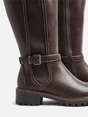 Linzi Brown Gilded High Leg Boots With Stretch Side Panel and Buckle Detail - Image 4 of 5