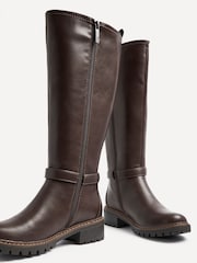 Linzi Brown Gilded High Leg Boots With Stretch Side Panel and Buckle Detail - Image 5 of 5