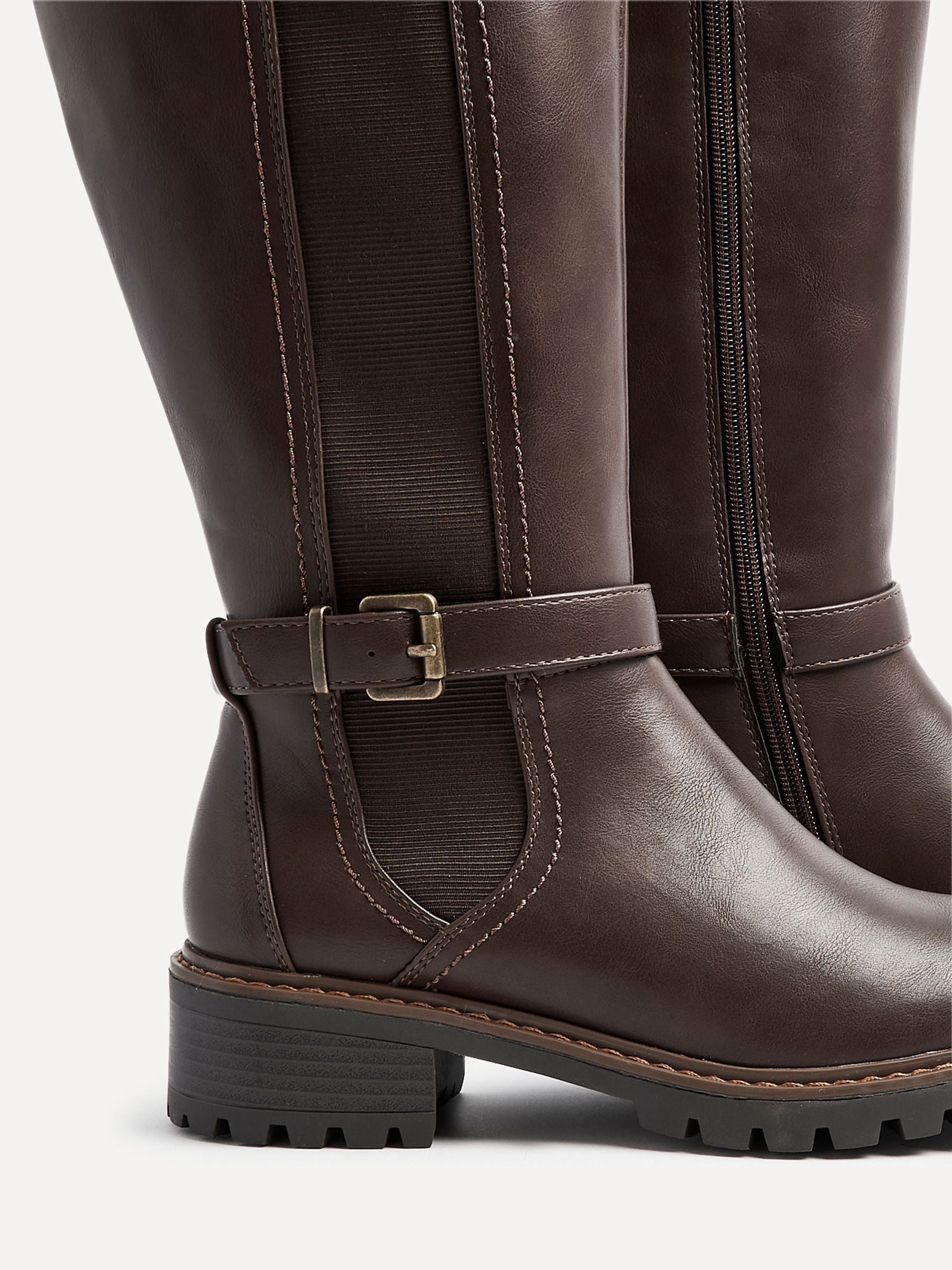 Buy Linzi Brown Gilded High Leg Boots With Stretch Side Panel and