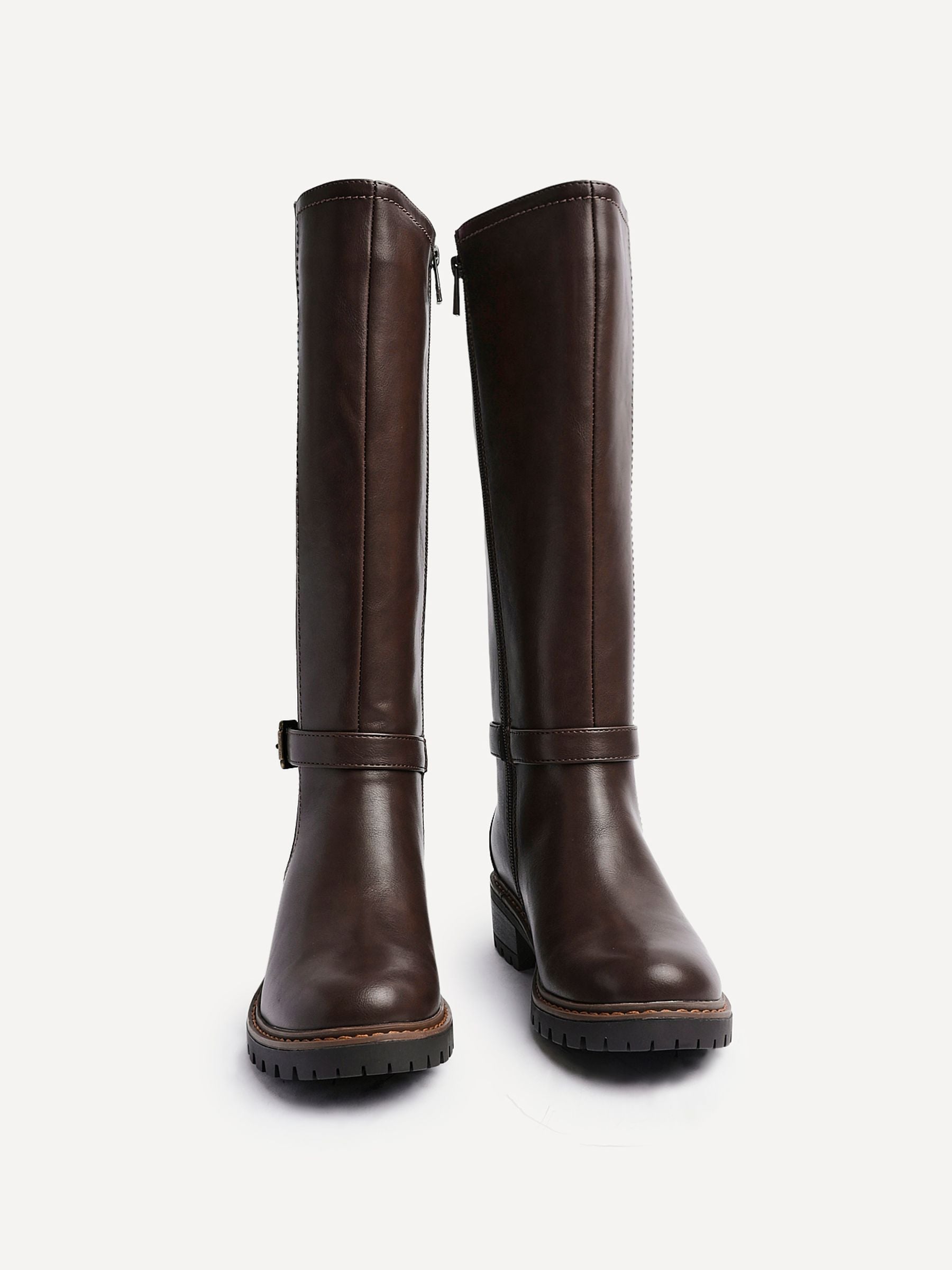 Buy Linzi Brown Gilded High Leg Boots With Stretch Side Panel and