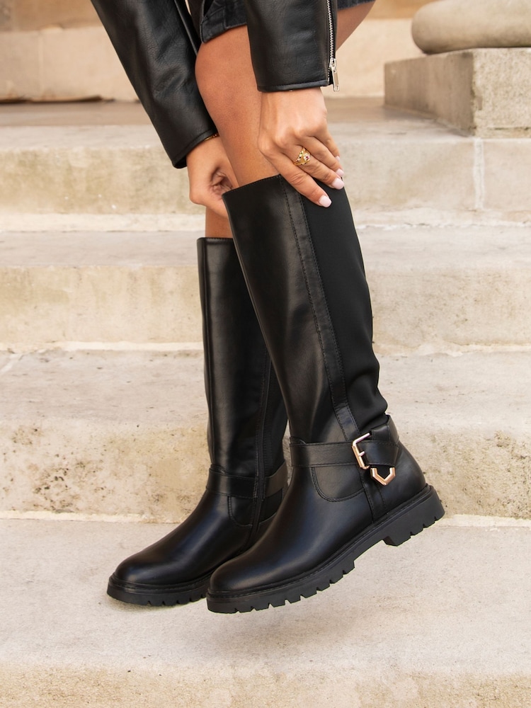 Linzi Black Regent High Leg Boots With Full Stretch Back Panel - Image 1 of 5